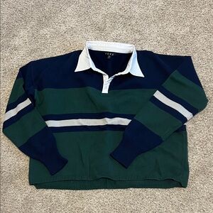 Women’s Green and Blue Striped Rugby Style Sweater